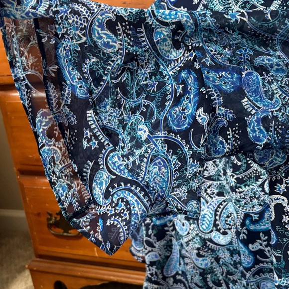 dressbarn Vibrant Paisley Long Sleeve Dress - Blue and White - Picture 4 of 4